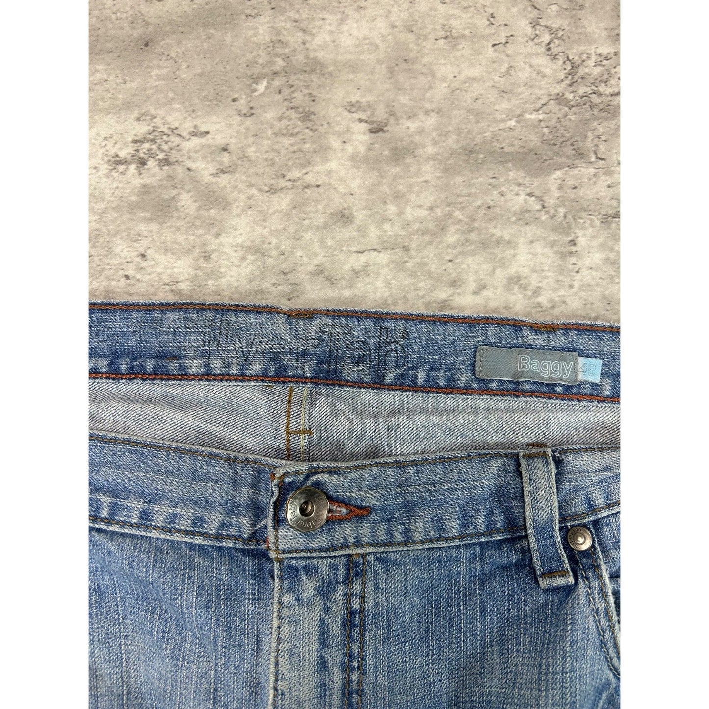 Vintage Levis Silvertab Baggy Fit Light Wash Distressed Denim Pants Size 41