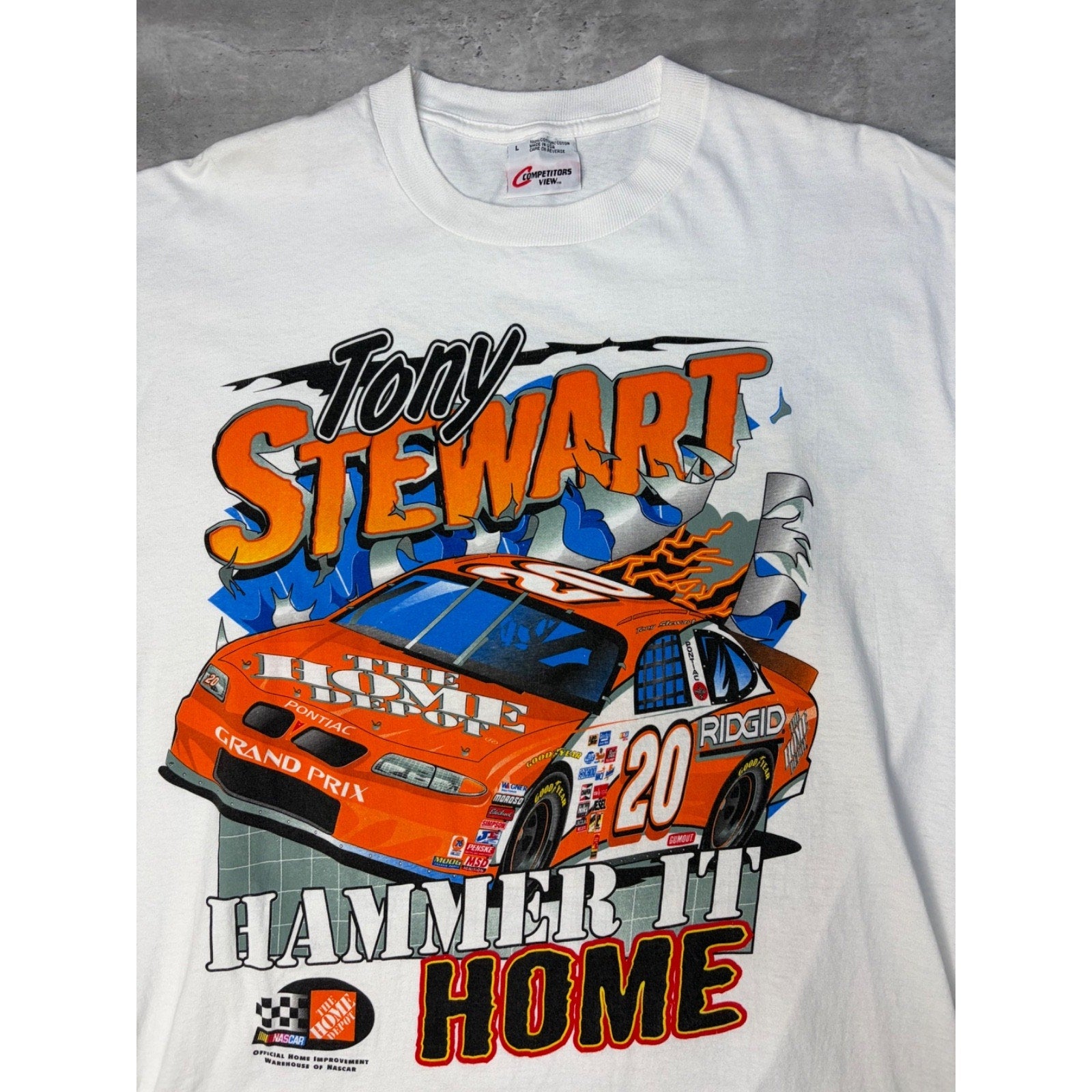 Vintage 1999 Tony Stewart #20 Nascar Hammer It Home Graphic T-Shirt Size Large
