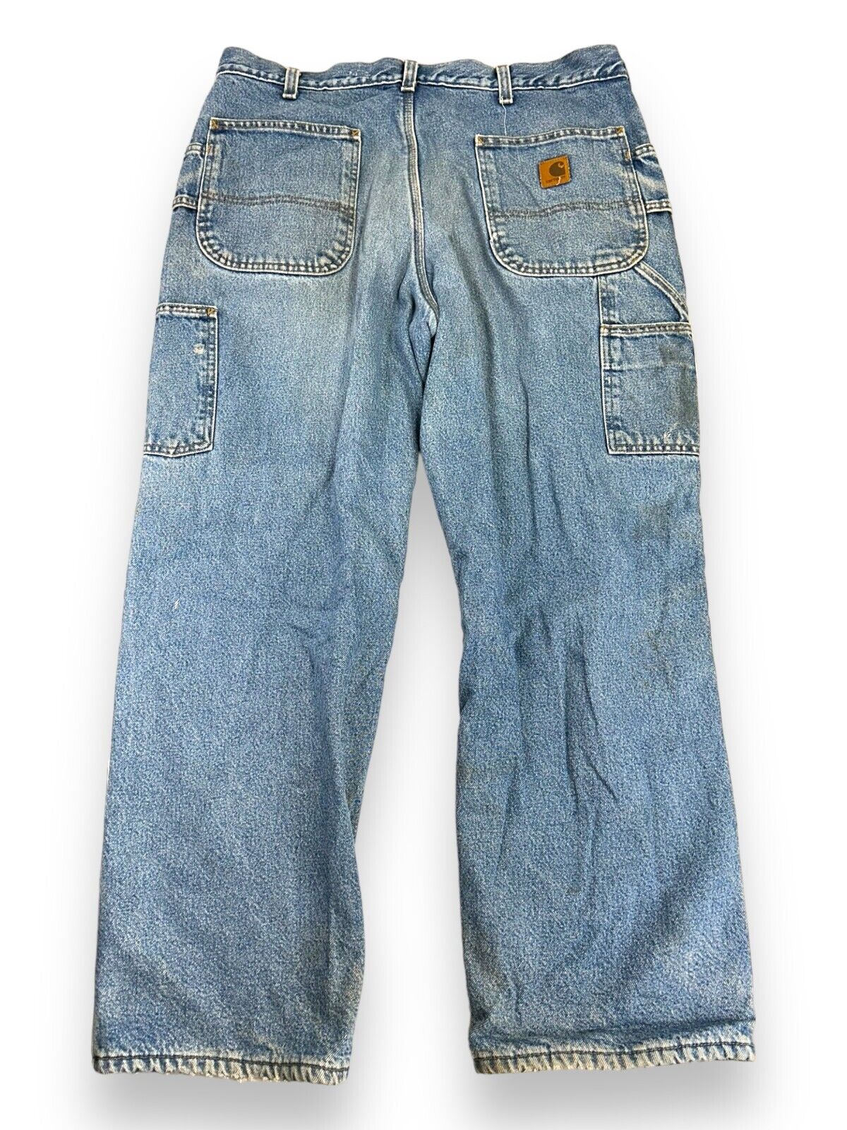 Vintage Carhartt Fleece Lined Dungaree Fit Light Wash Denim Workwear Pants Sz 37