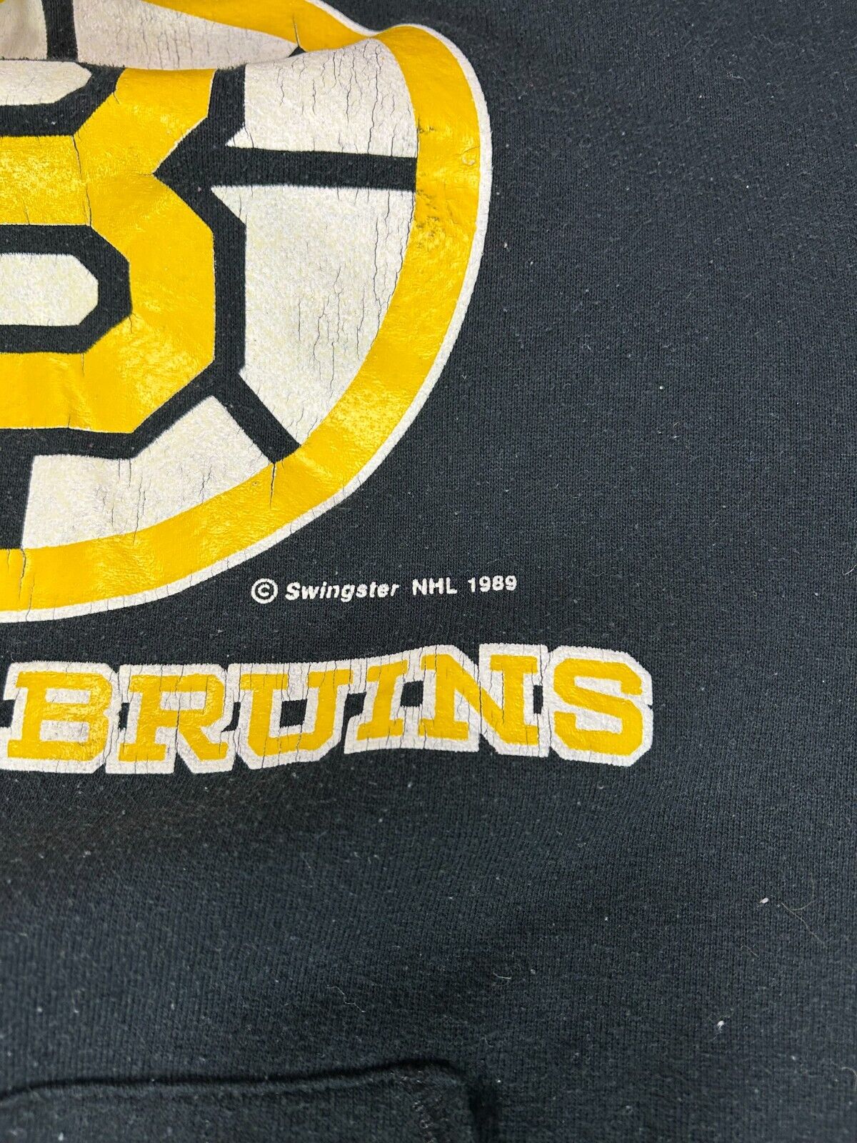 Vintage 1989 Boston Bruins NHL Spell Out Logo Hooded Sweatshirt Size Medium