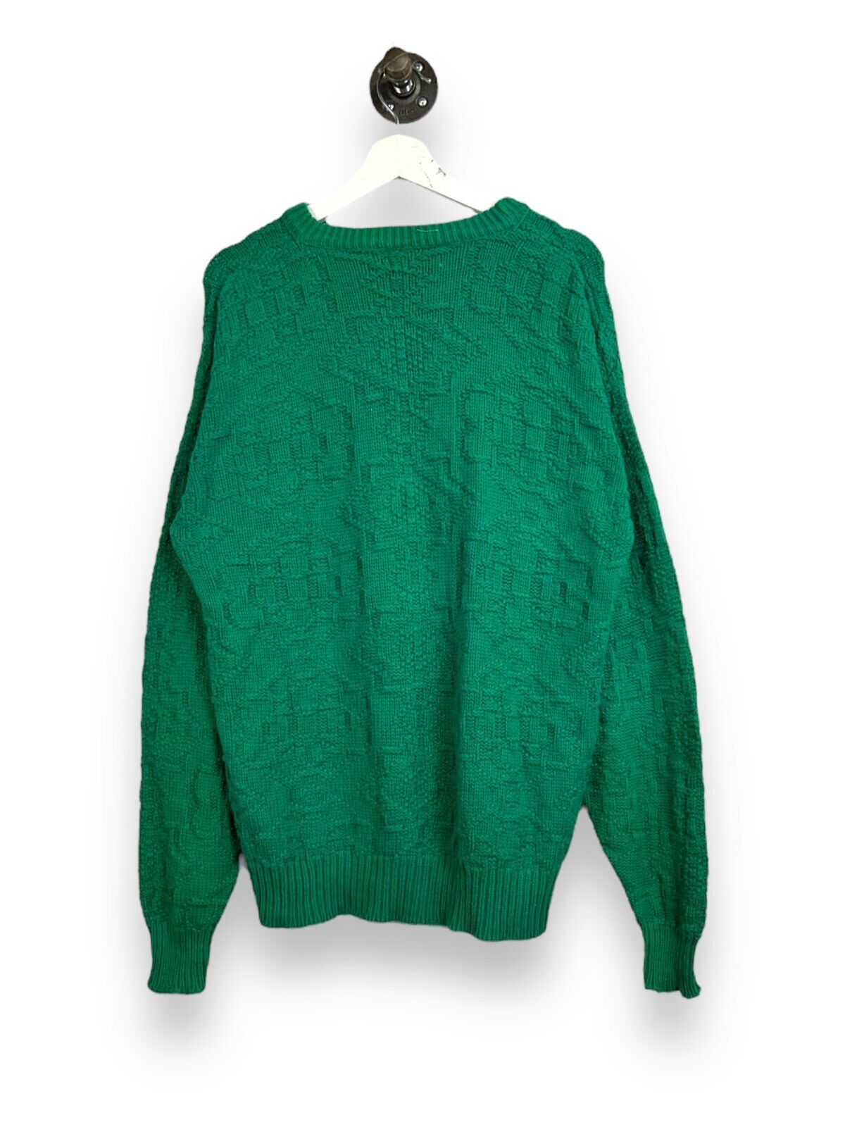 Vintage 90s Aigner Textured Pattern Print Ribbed Knit Sweater Size Medium Green