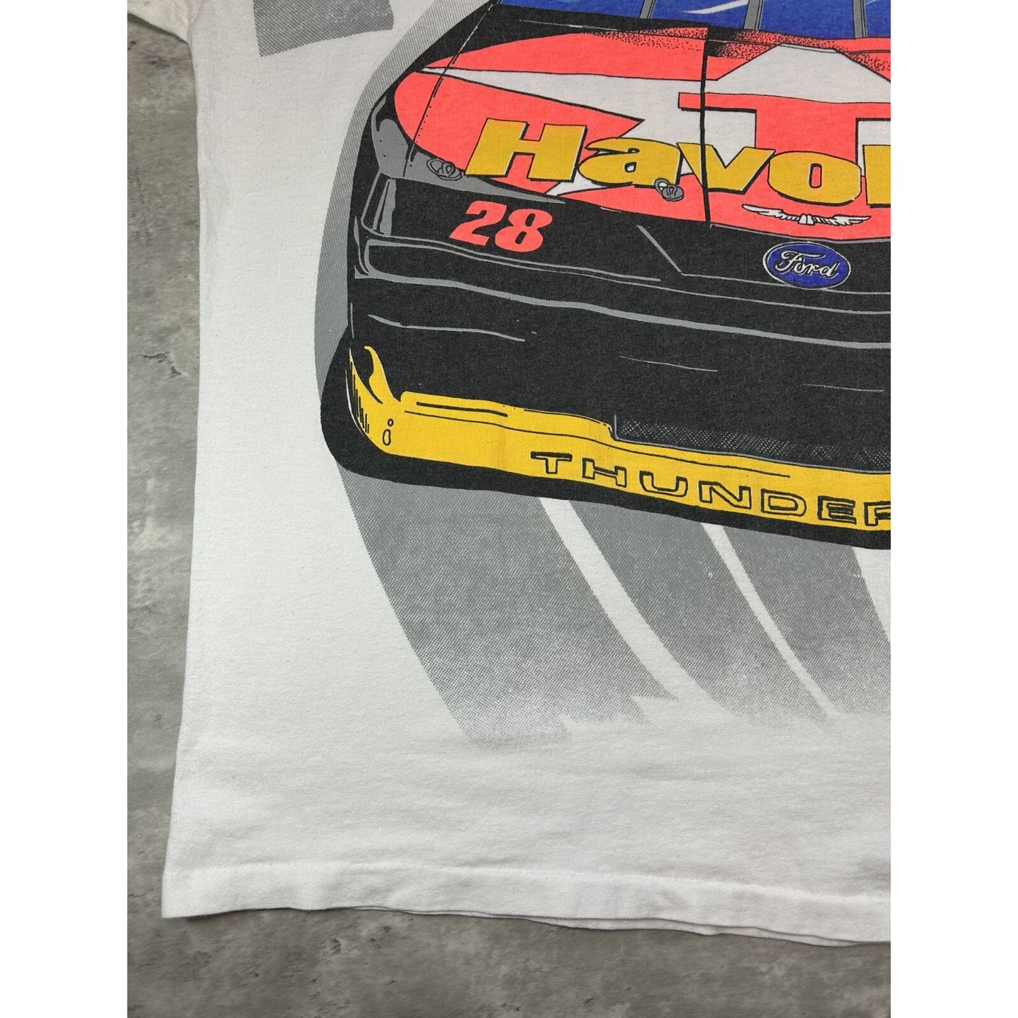 Vintage 90s Davey Allison #28 Havoline Racing Nascar AOP T-Shirt Size 2XL White