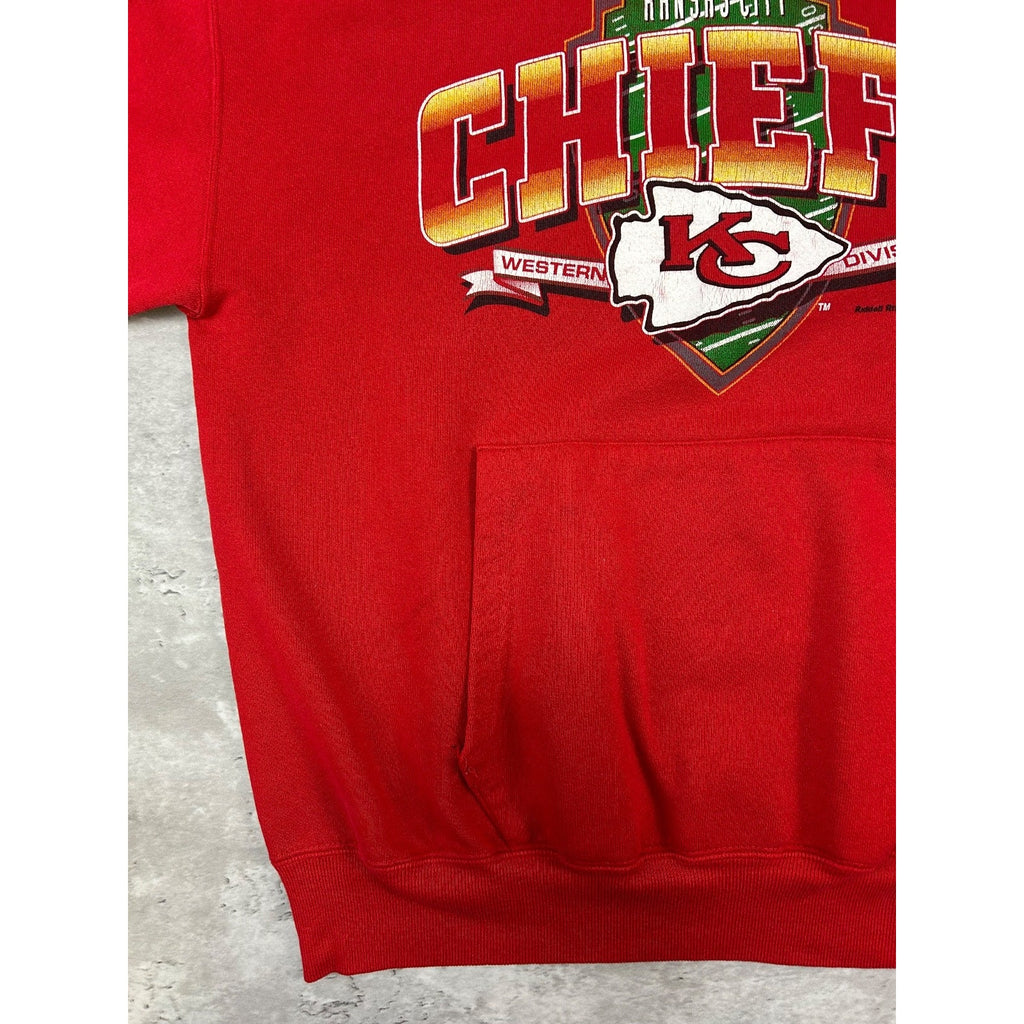 Vintage 1993 Kansas City Chiefs NFL Graphic Spellout Hooded Sweatshirt Sz Large
