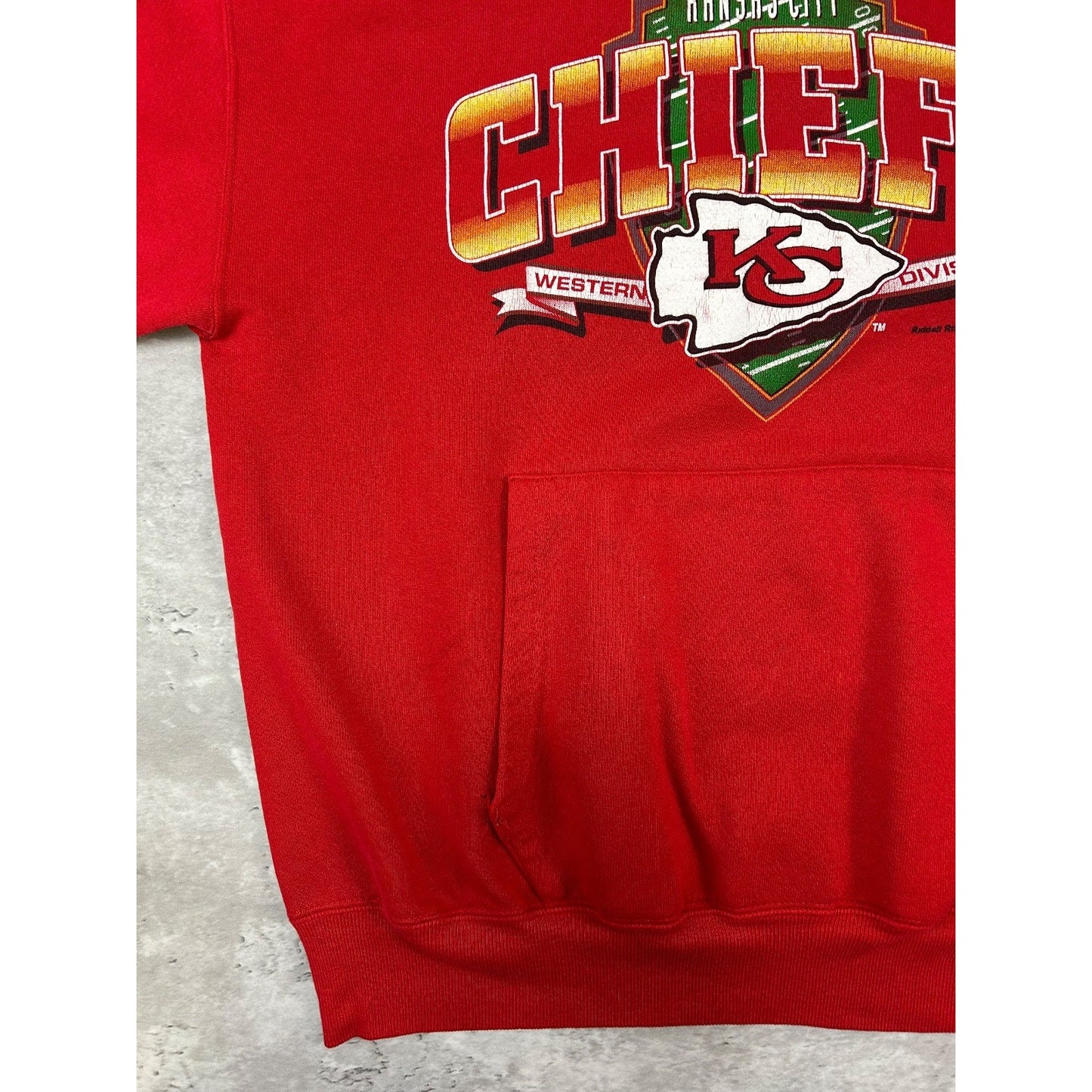 Vintage 1993 Kansas City Chiefs NFL Graphic Spellout Hooded Sweatshirt Sz Large