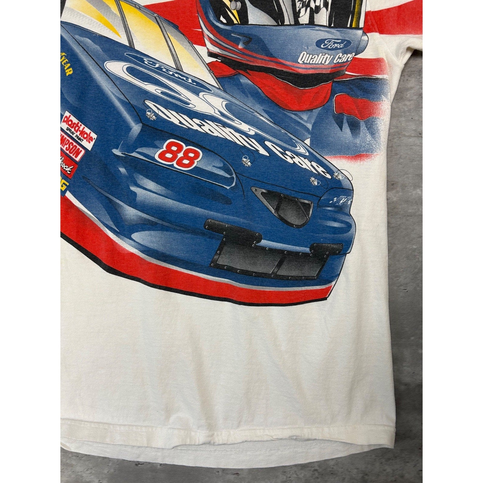 Vintage Dale Jarrett #88 Nascar All Over Print Graphic T-Shirt Size 2XL