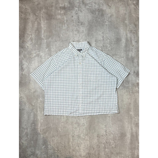 Van Heusen Plaid Print Short Sleeve Reworked Cropped Button Up Shirt Size XL