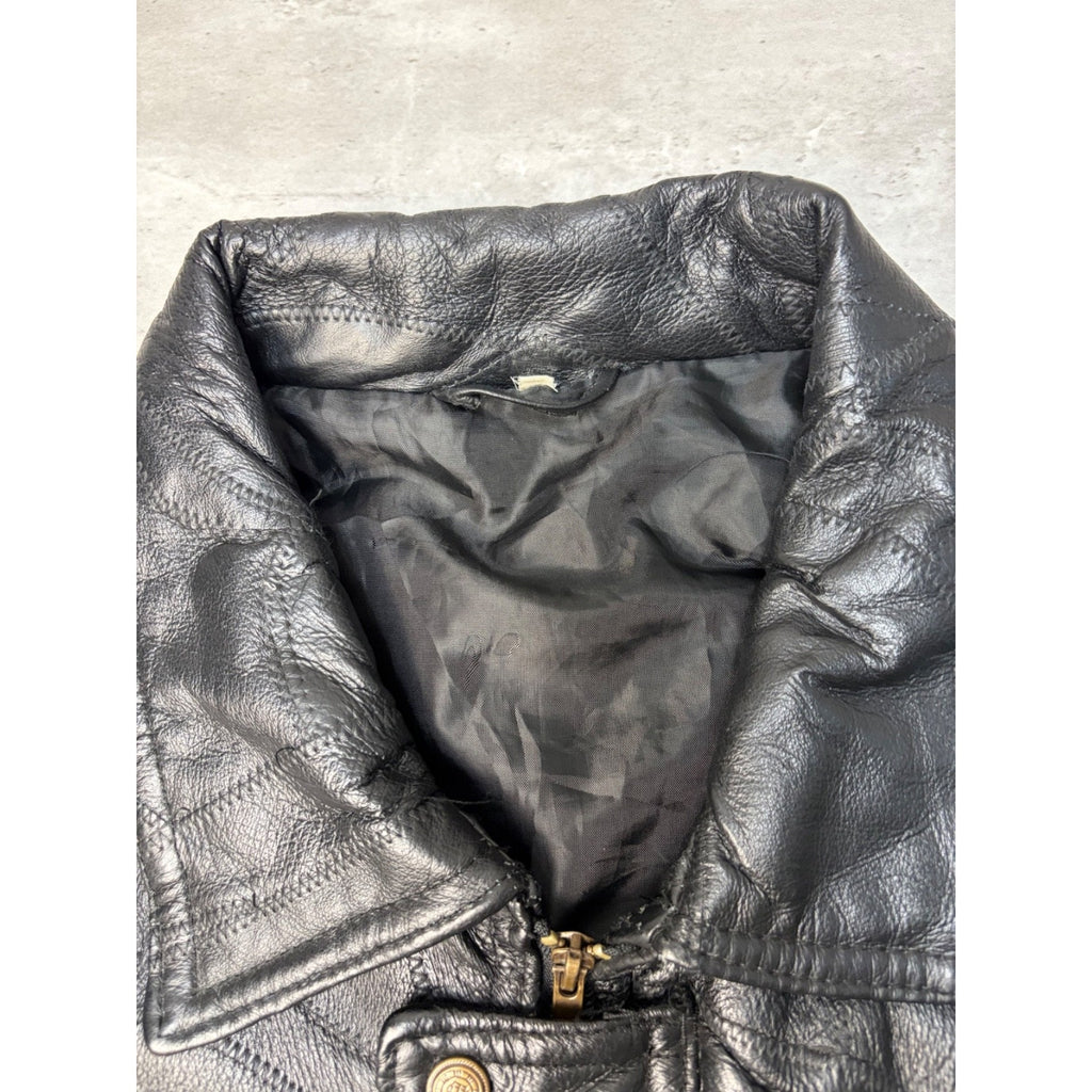 Vintage Leather Full Zip Black Bomber Jacket Size XL