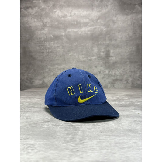 Vintage 90s Nike Embroidered Swoosh Spellout Snapback Hat OSFA Blue YOUTH