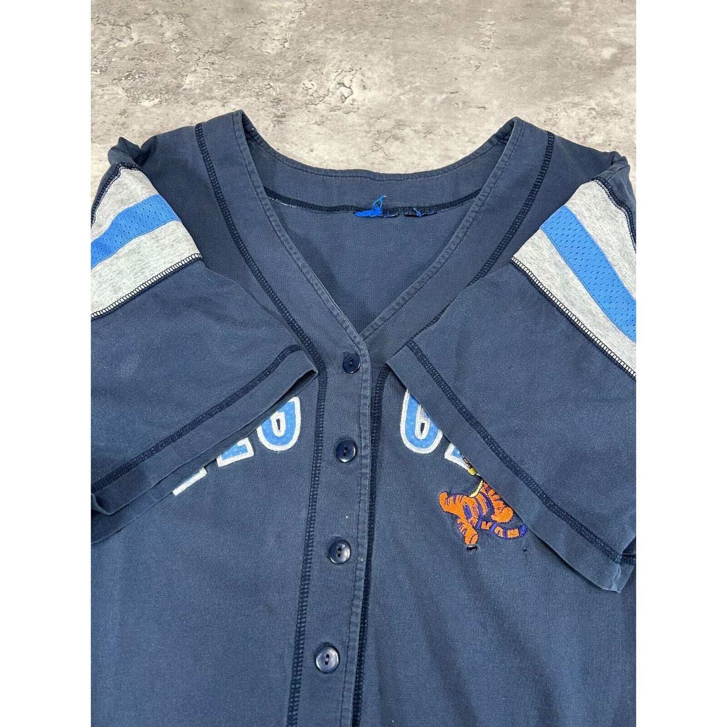 Vintage 90s Disney Tigger Embroidered Spellout Baseball Jersey Size 2XL Blue