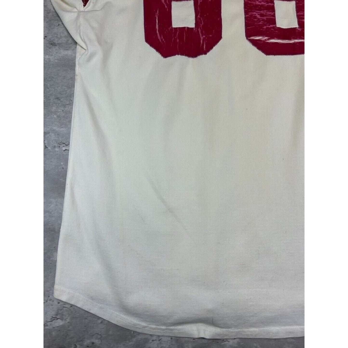 Vintage 1950s Powers #86 Two Tone Striped Football Jersey Size Large White/Red