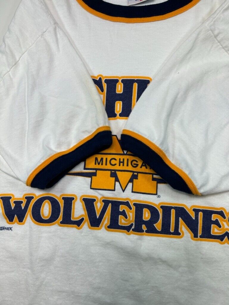 Vintage 90s Michigan Wolverines NCAA Collegiate Graphic Ringer T-Shirt Sz Medium