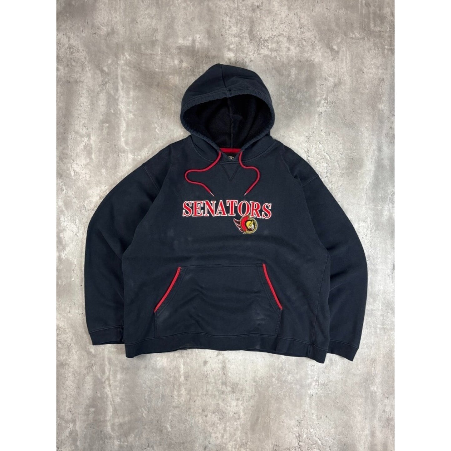 Vintage Ottawa Senators NHL Embroidered Logo Hooded Sweatshirt Size Large Black