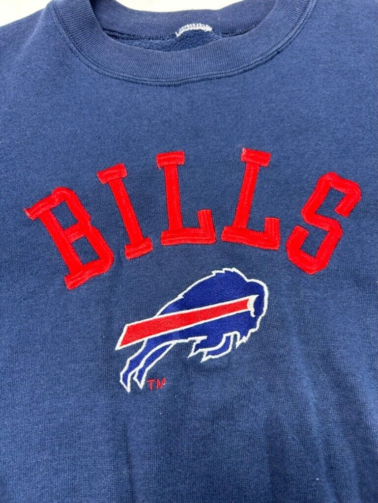 Vintage 90s Buffalo Bills NFL Embroidered Spellout Sweatshirt Size Small Blue