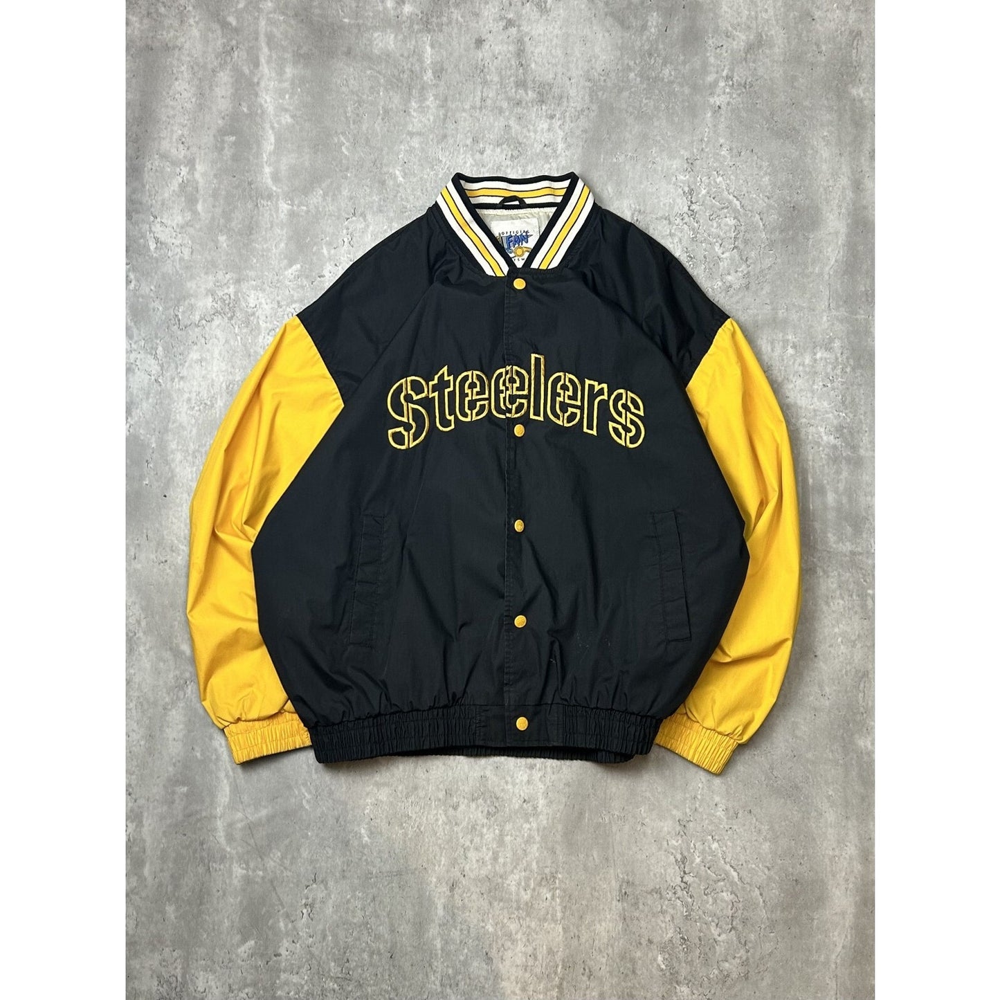 Vintage 90s Pittsburgh Steelers NFL Embroidered Nylon Bomber Jacket Size XL