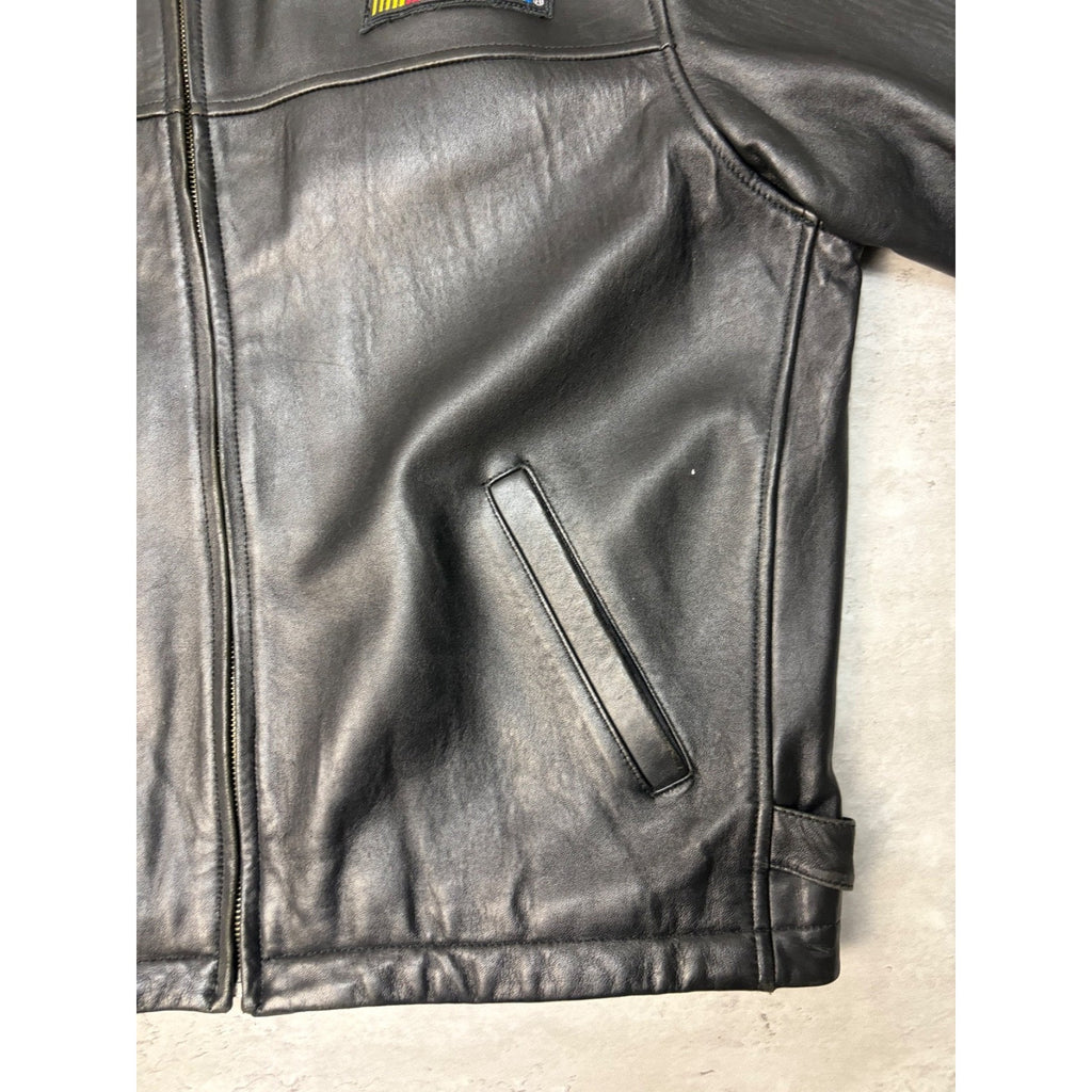 Vintage 2000 Nascar Embroidered Logo Leather Bomber Jacket Size XL