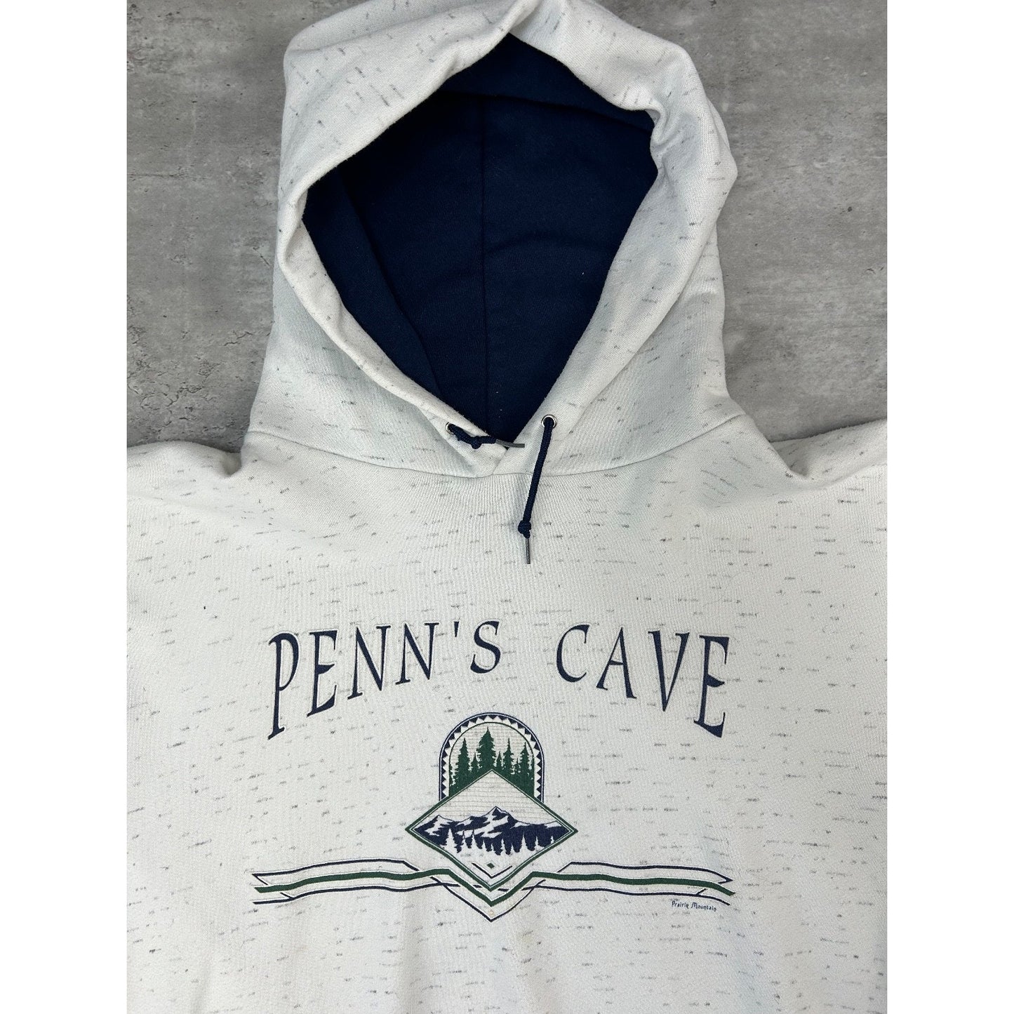 Vintage 90s Penns Cave Graphic Spellout Hooded Destination Sweatshirt Size XL