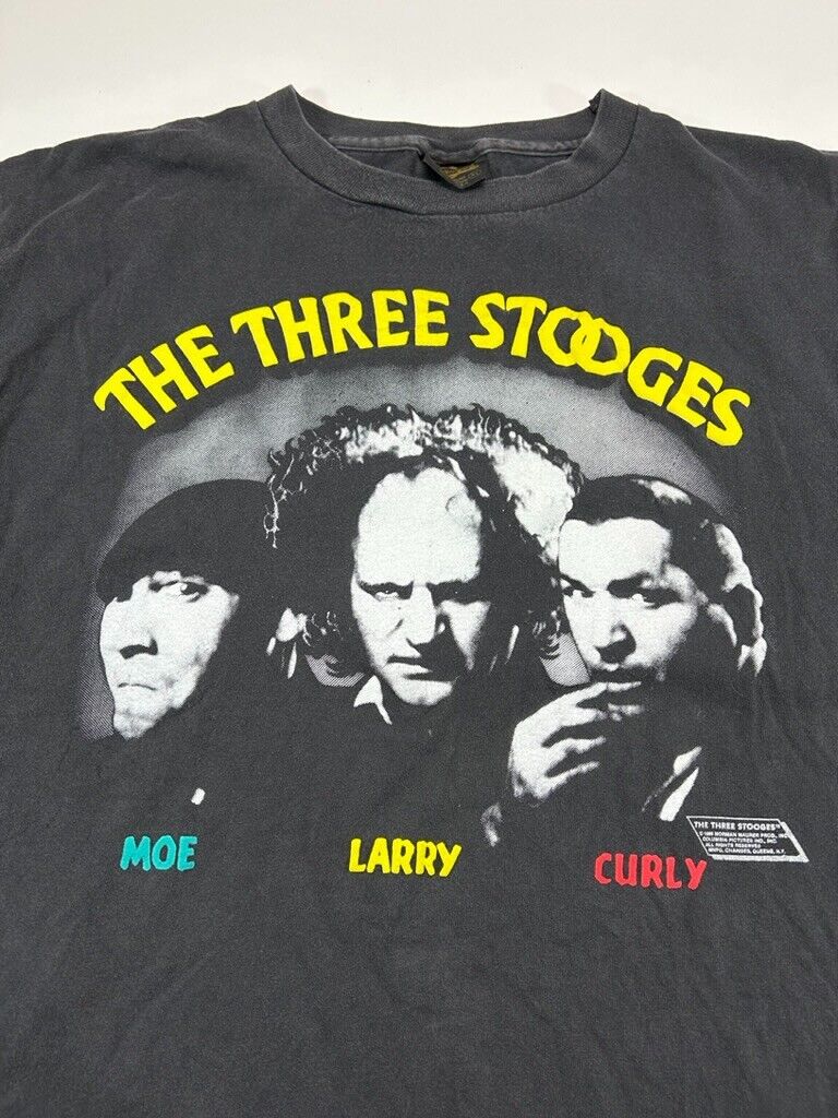 Vintage 1988 The Three Stooges Character Graphic Tv show Promo T-Shirt Size XL