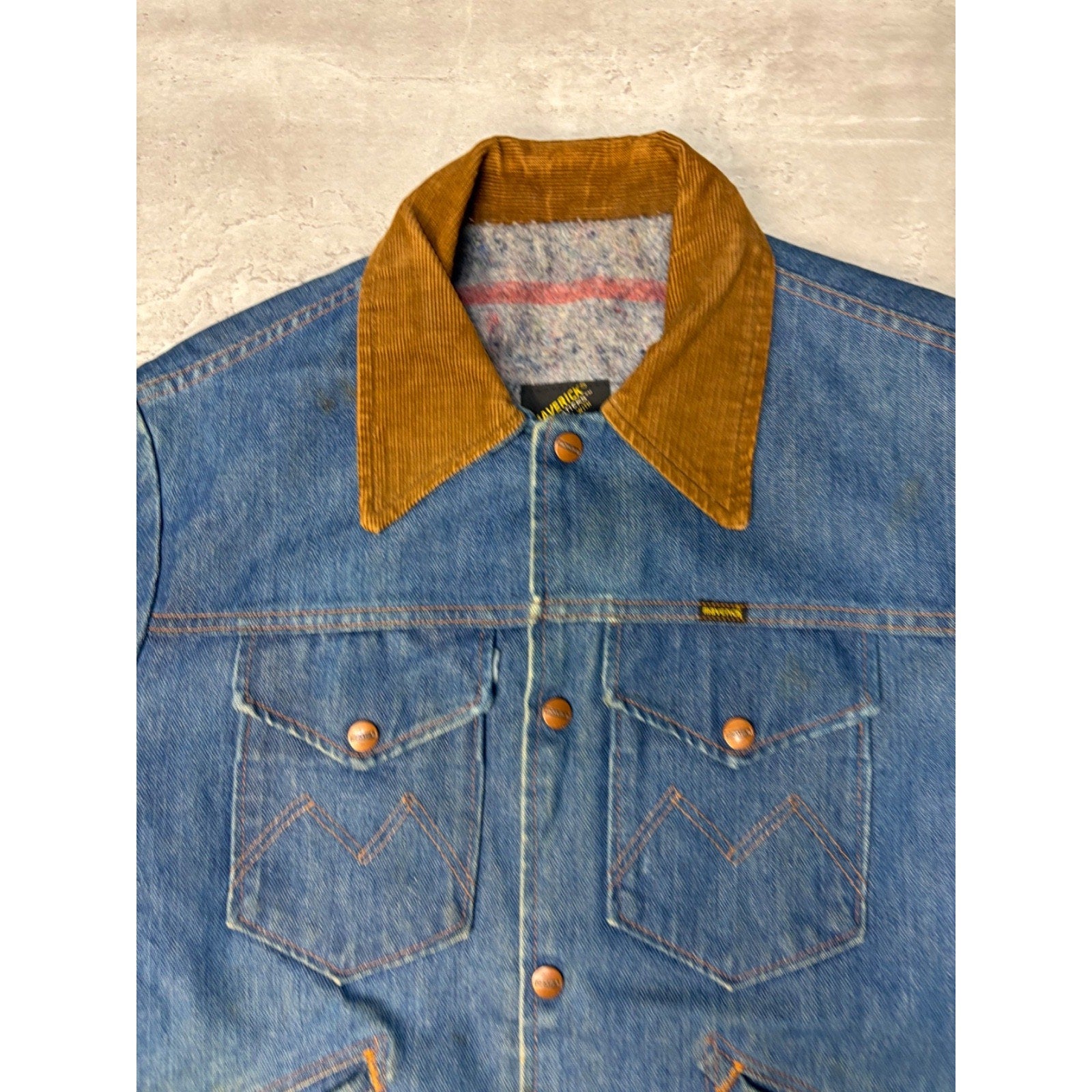 VTG 1970s Maverick Wrangler Blanket Lined Medium Wash Denim Jacket Size Large