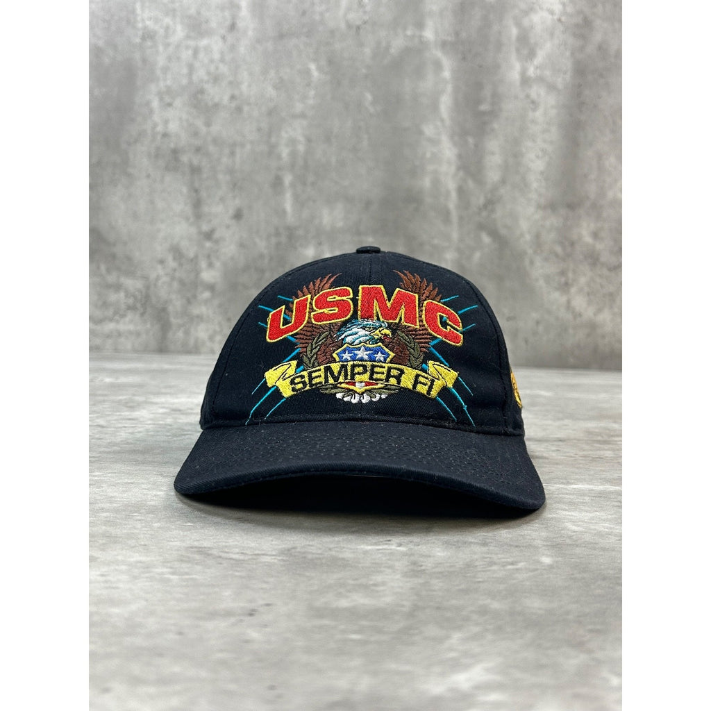 Vintage 90s US Military USMC Semper Fi Embroidered Logo Strapback Hat OSFA