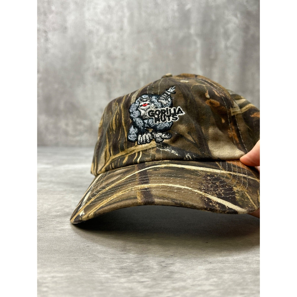 Vintage Gorilla Nuts Embroidered Logo Hunting Camo Strapback Hat OSFA