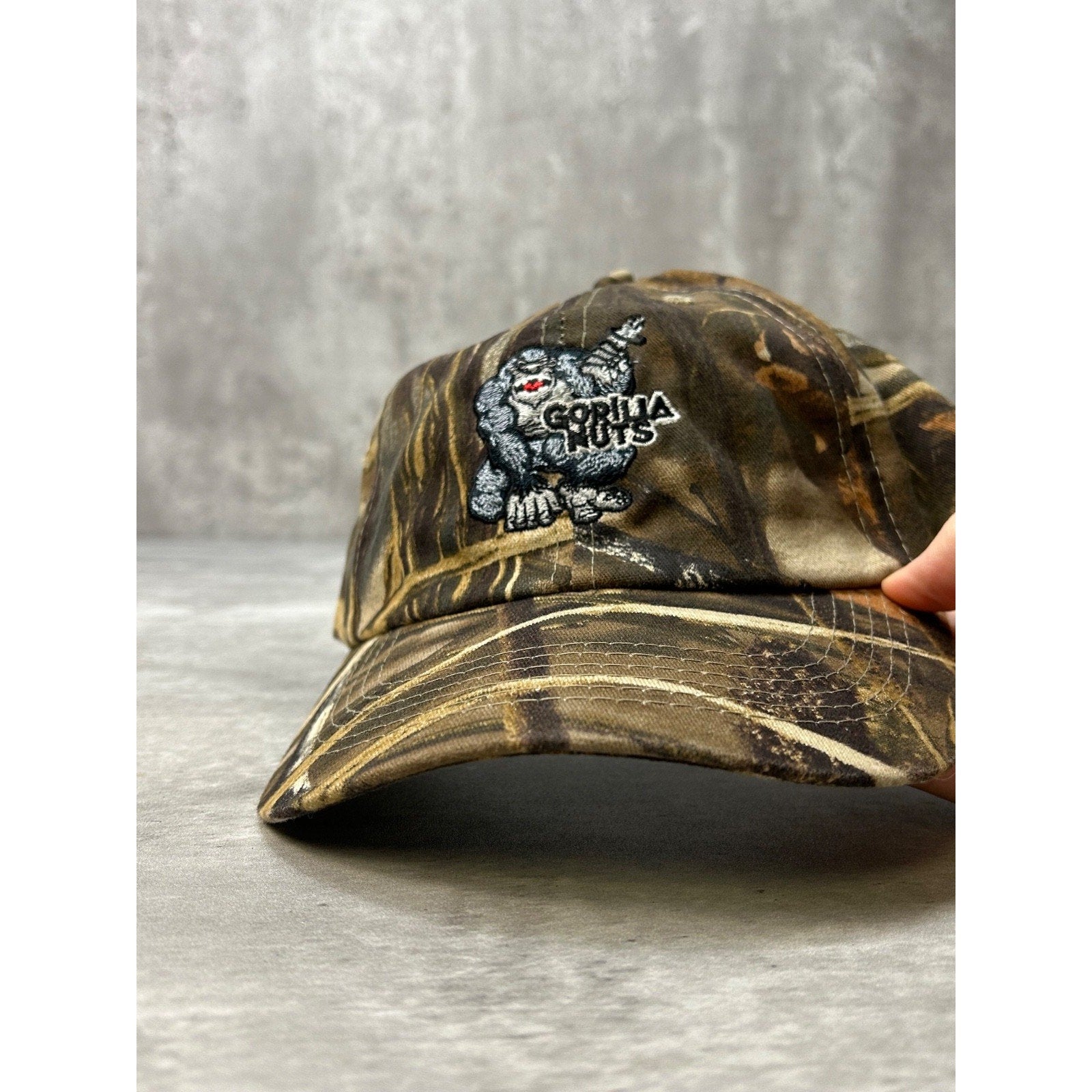 Vintage Gorilla Nuts Embroidered Logo Hunting Camo Strapback Hat OSFA