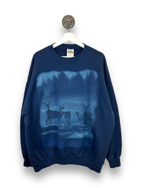 Vintage 90s Deer Nature Wilderness Graphic Sweatshirt Size 2XL Blue