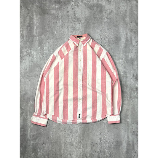 Vintage Izod Striped Long Sleeve Reworked Cropped Button Up Shirt Size Medium