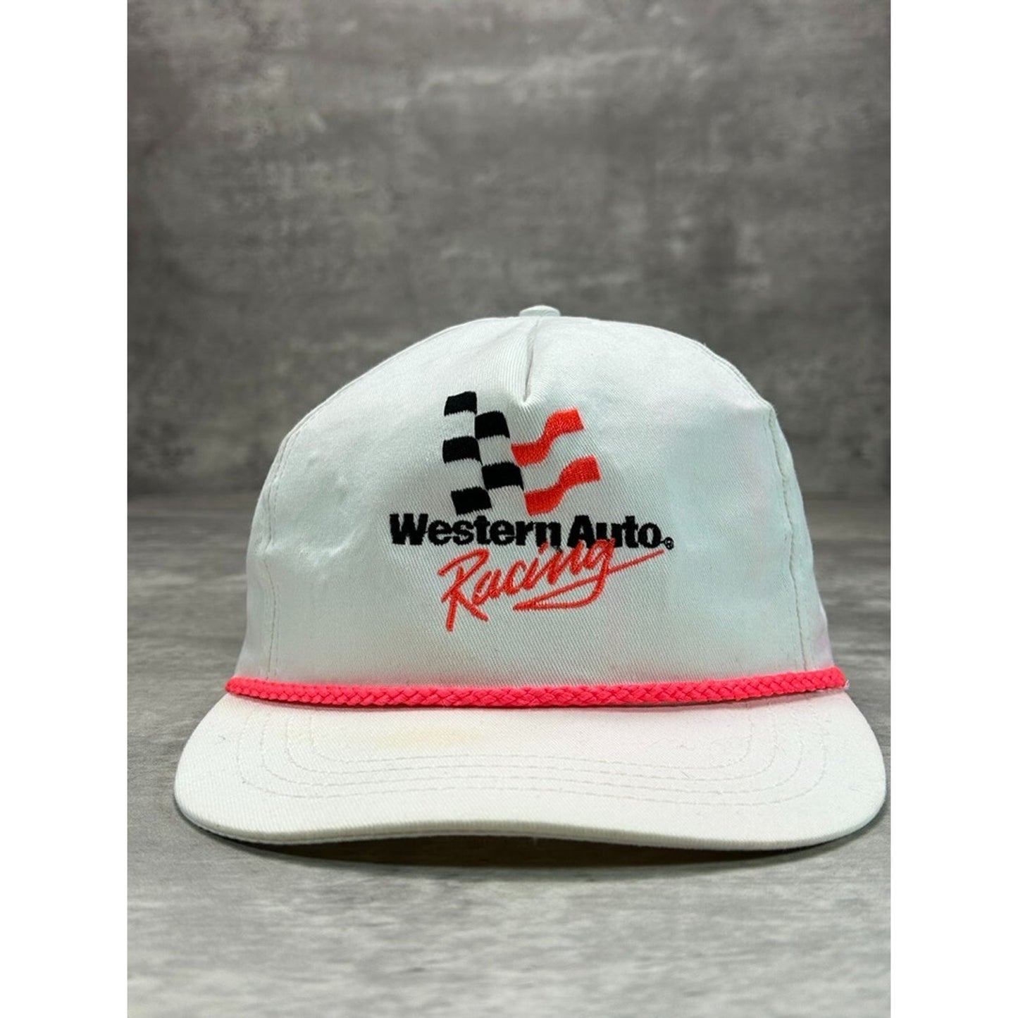 Vintage 90s Western Auto Racing Embroidered Spellout Snapback Hat OSFA White