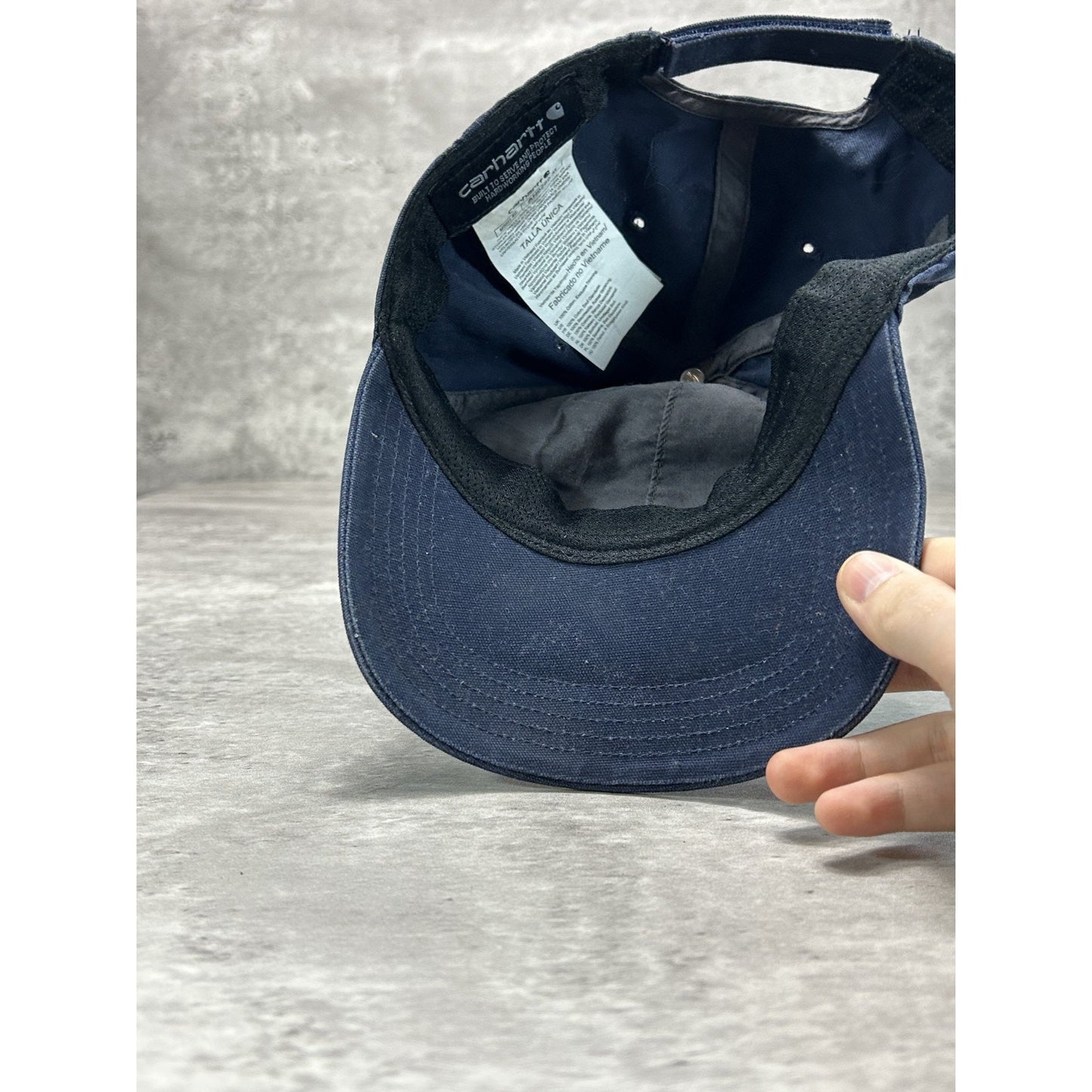 Vintage Carhartt Embroidered Leather Patch Workwear Strapback Hat OSFA