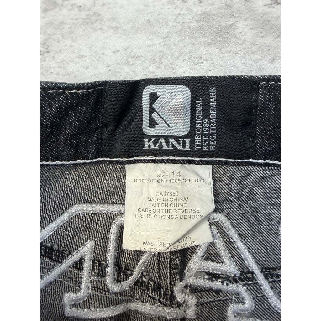 Vintage Y2K Womens Kani Embroidered Spellout Black Wash Denim Pants Size 29