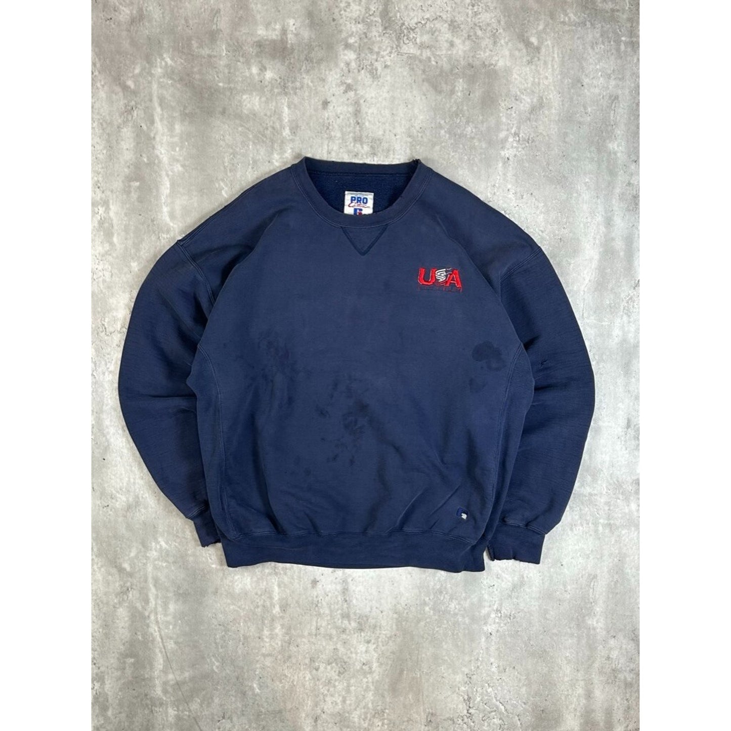 Vintage 90s USA Olympics Baseball Embroidered Spellout Sweatshirt Size XL Blue