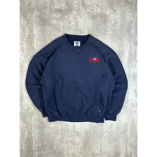 Vintage 90s USA Olympics Baseball Embroidered Spellout Sweatshirt Size XL Blue