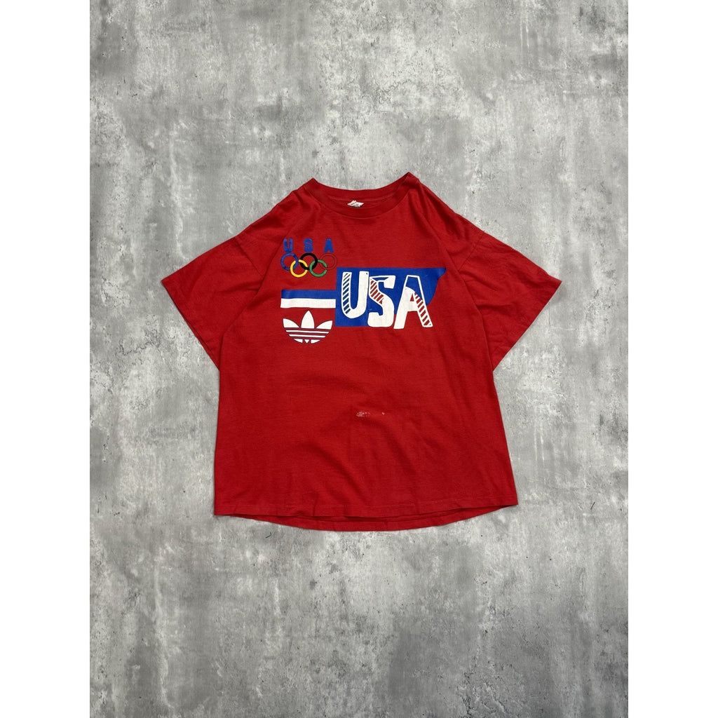 Vintage 80s Team USA Olympics Adidas Graphic T-Shirt Size Large Red
