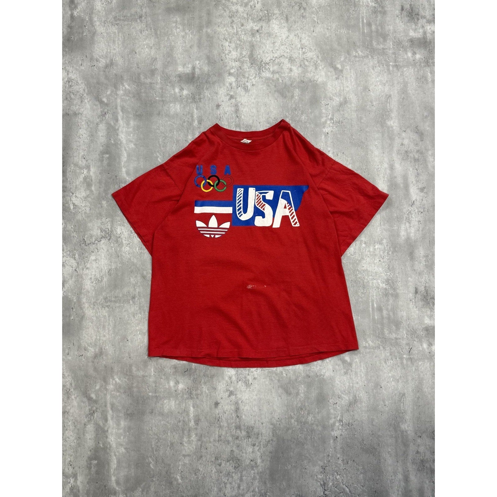 Vintage 80s Team USA Olympics Adidas Graphic T-Shirt Size Large Red