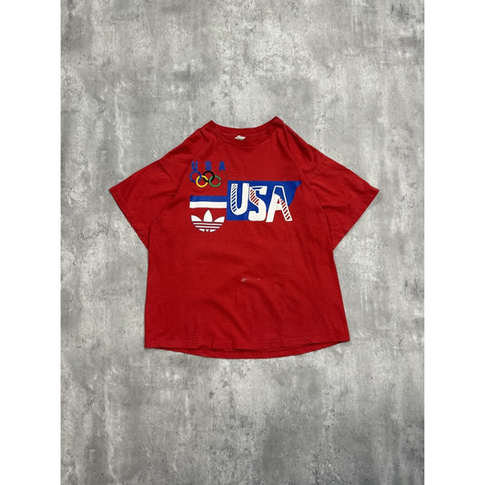 Vintage 80s Team USA Olympics Adidas Graphic T-Shirt Size Large Red