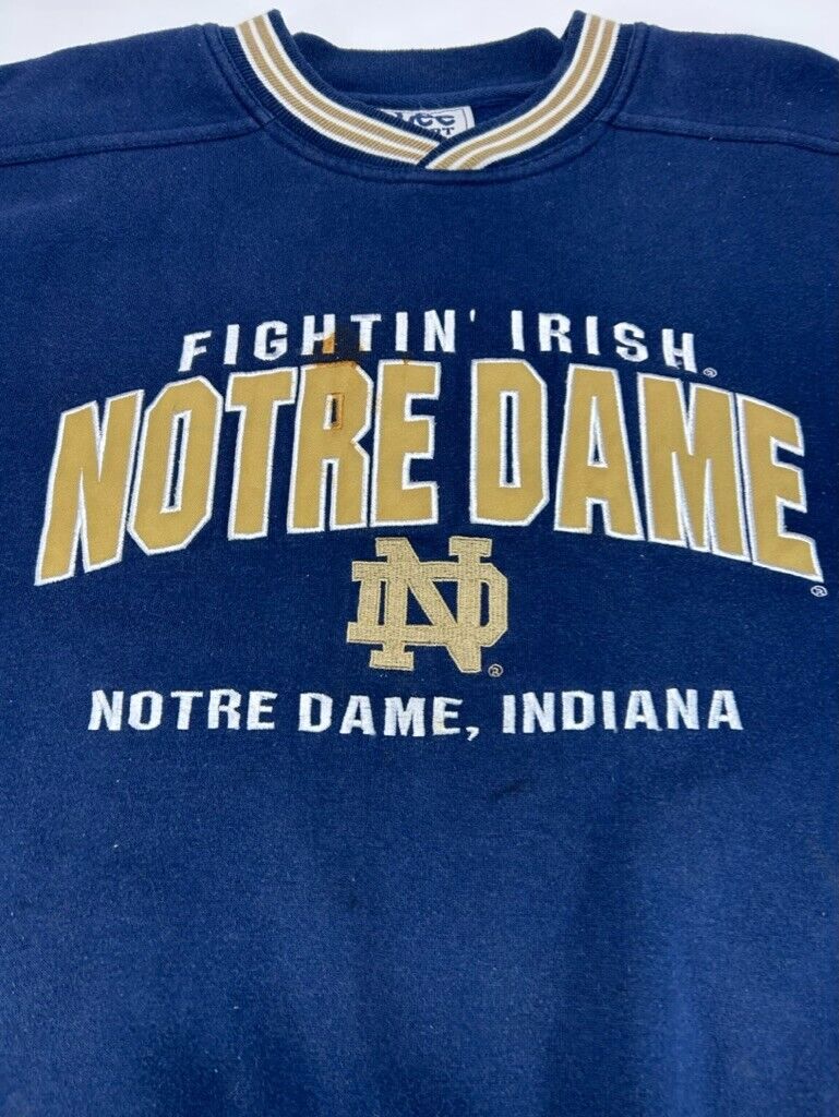 Vintage Notre Dame Fighting Irish NCAA Embroidered Sweatshirt Size XL Blue