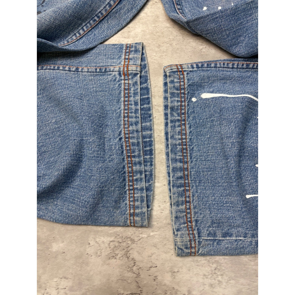 Vintage Y2K Pepe Jeans Paint Splatter Spellout Medium Wash Denim Pants Sz 38x33