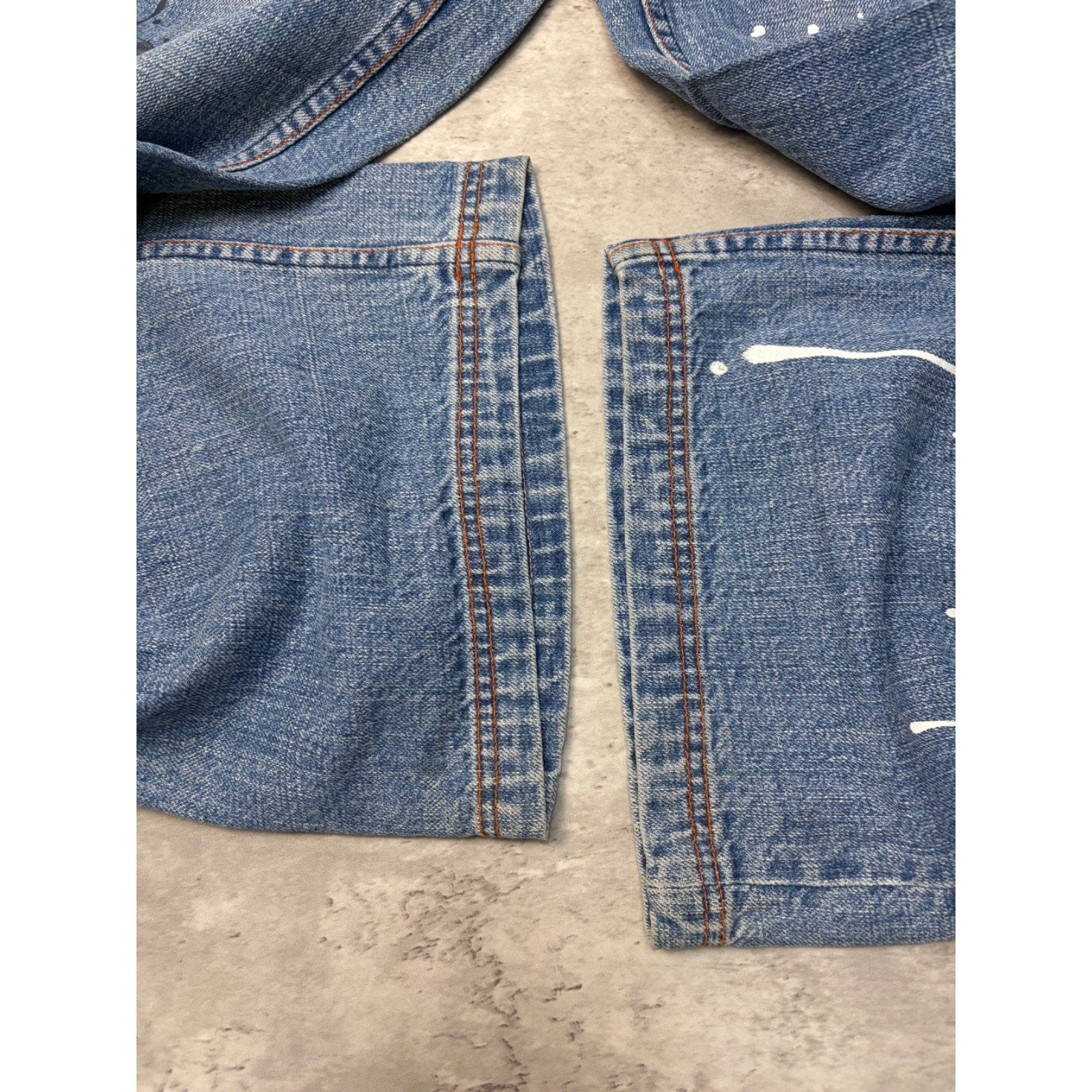 Vintage Y2K Pepe Jeans Paint Splatter Spellout Medium Wash Denim Pants Sz 38x33