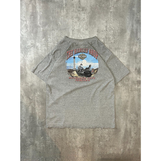 Vintage Harley Davidson Motorcycles Classic Logo Pocket T-Shirt Size XL Gray