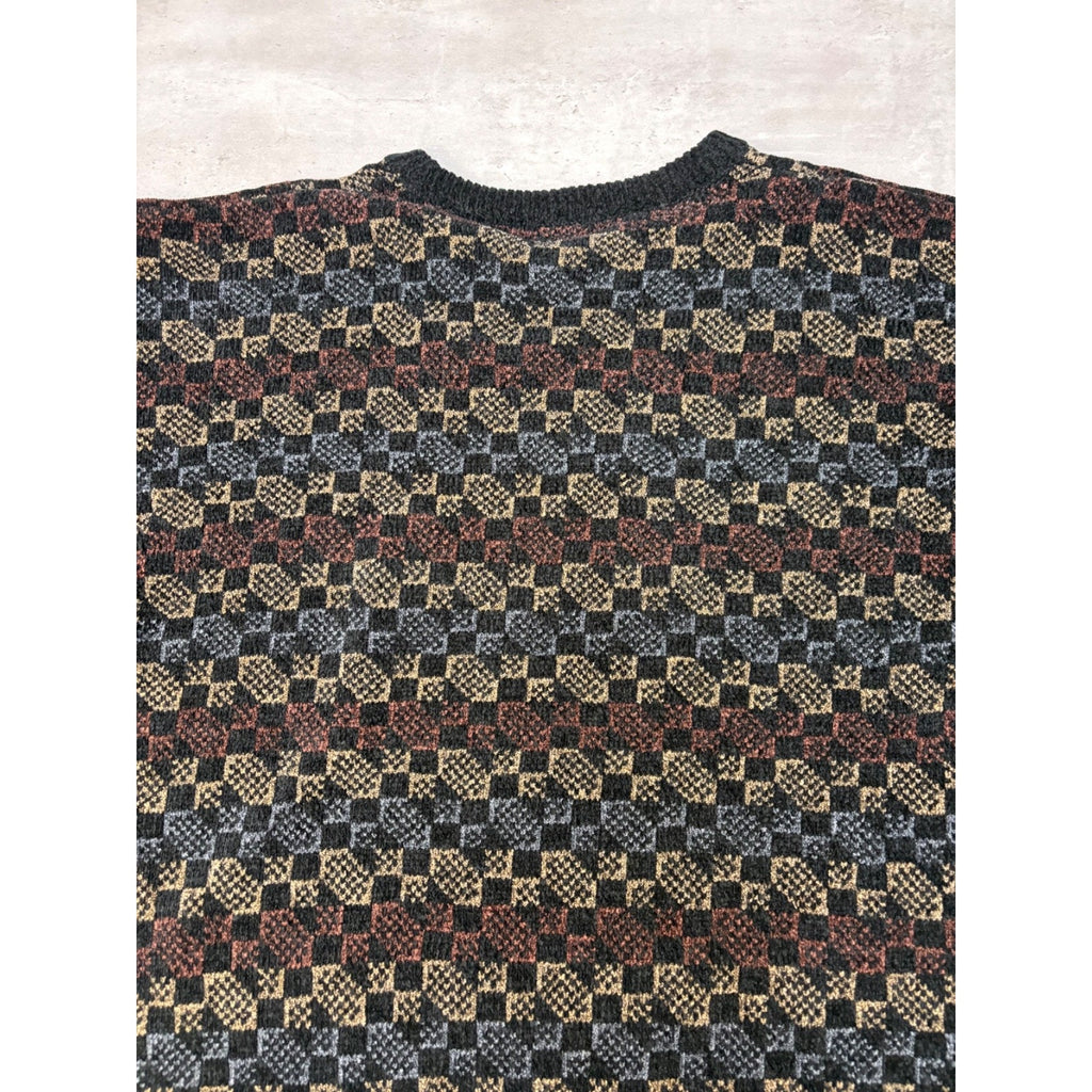 Vintage 90s Jantzen Abstract Checkered Print Pullover Knit Sweater Size XL