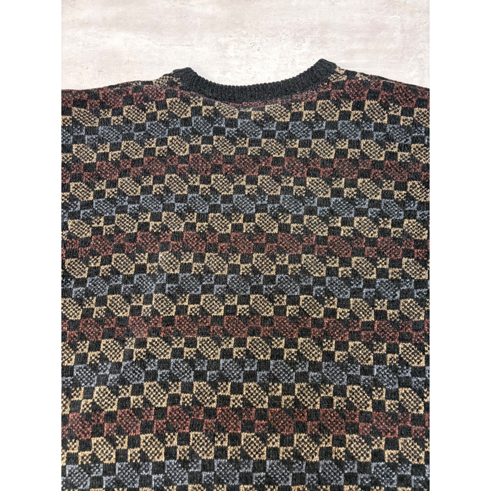 Vintage 90s Jantzen Abstract Checkered Print Pullover Knit Sweater Size XL