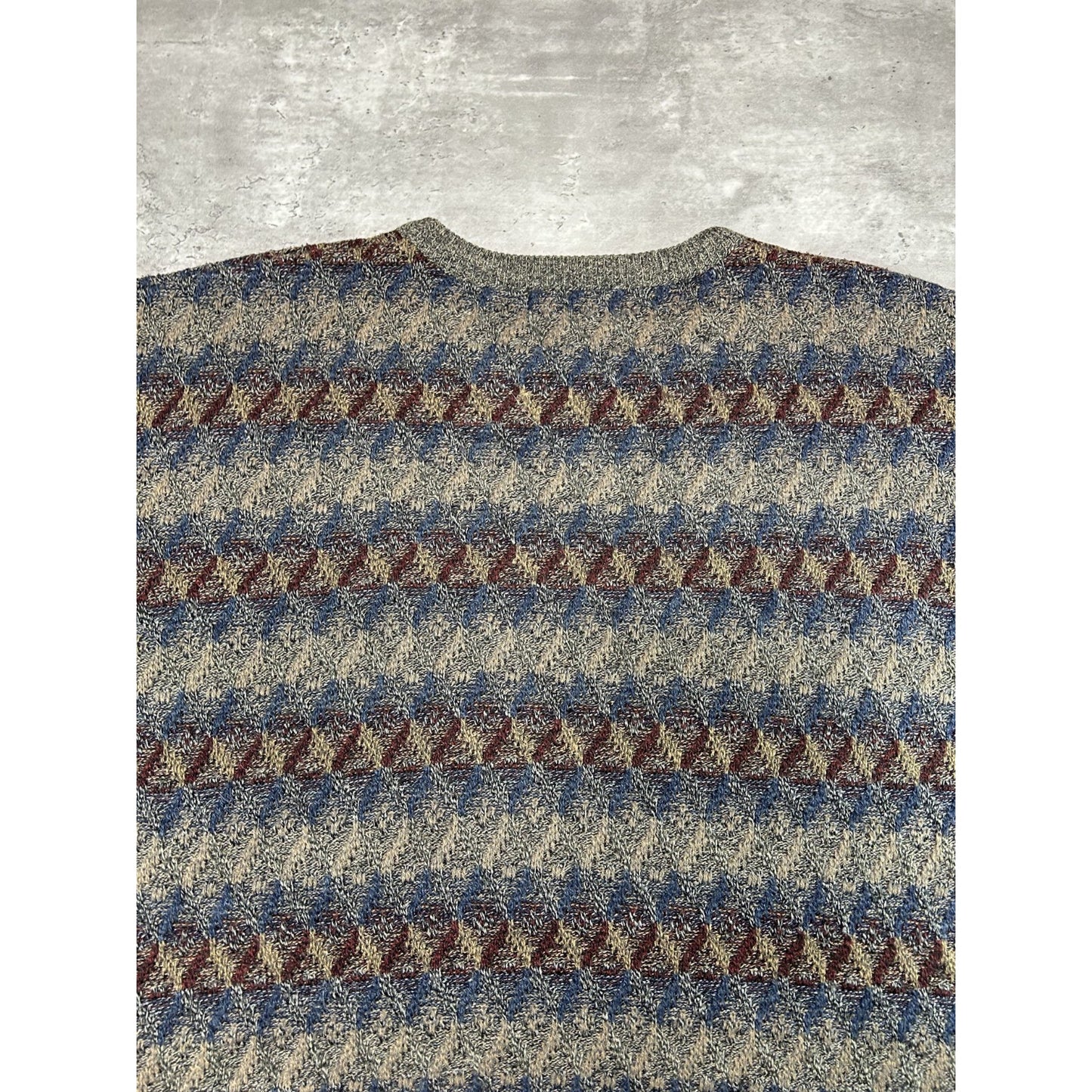 Vintage Towncraft Diamond Print Striped Pullover Knit Sweater Size XL