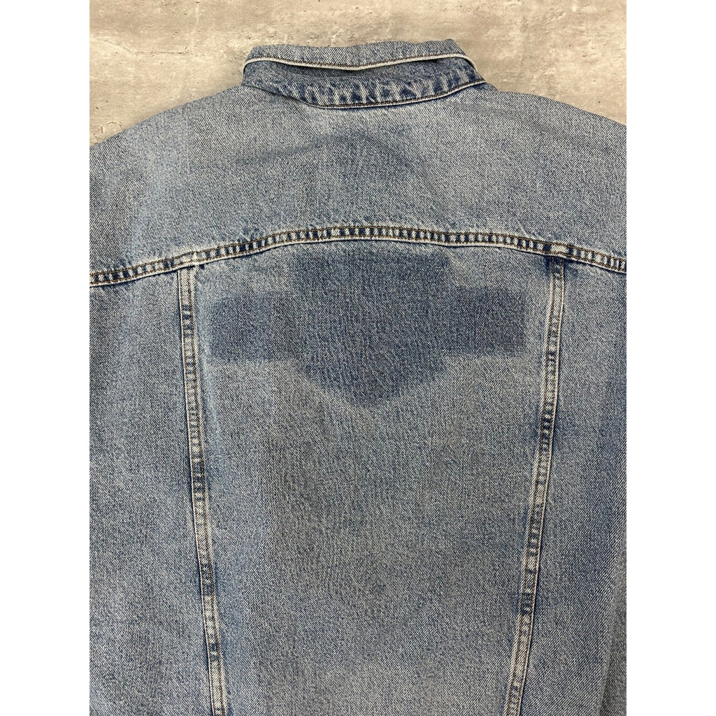 VTG 90s Levis Plaid Lined Red Tab Light Wash Denim Type 3 Trucker Jacket Size XL