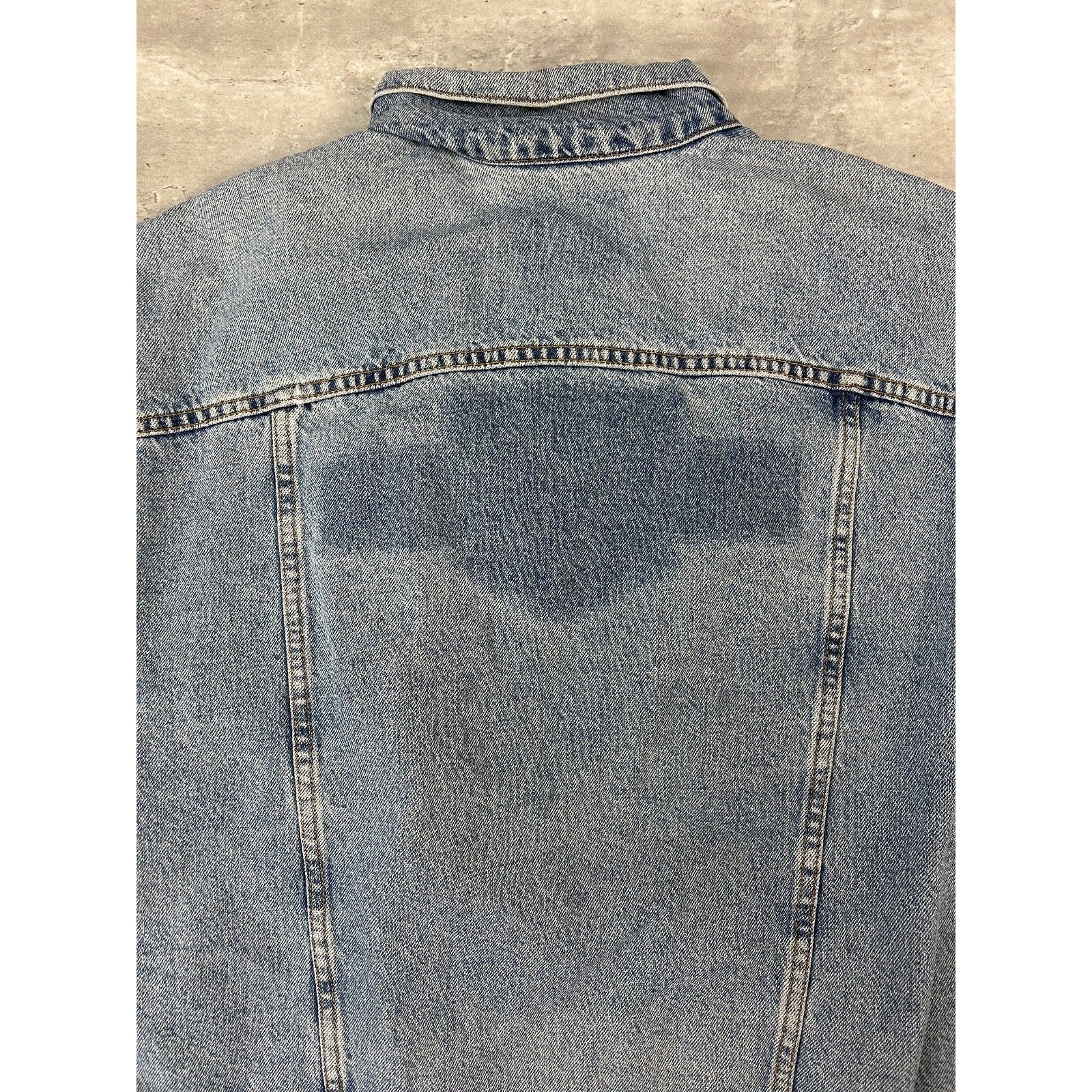 VTG 90s Levis Plaid Lined Red Tab Light Wash Denim Type 3 Trucker Jacket Size XL