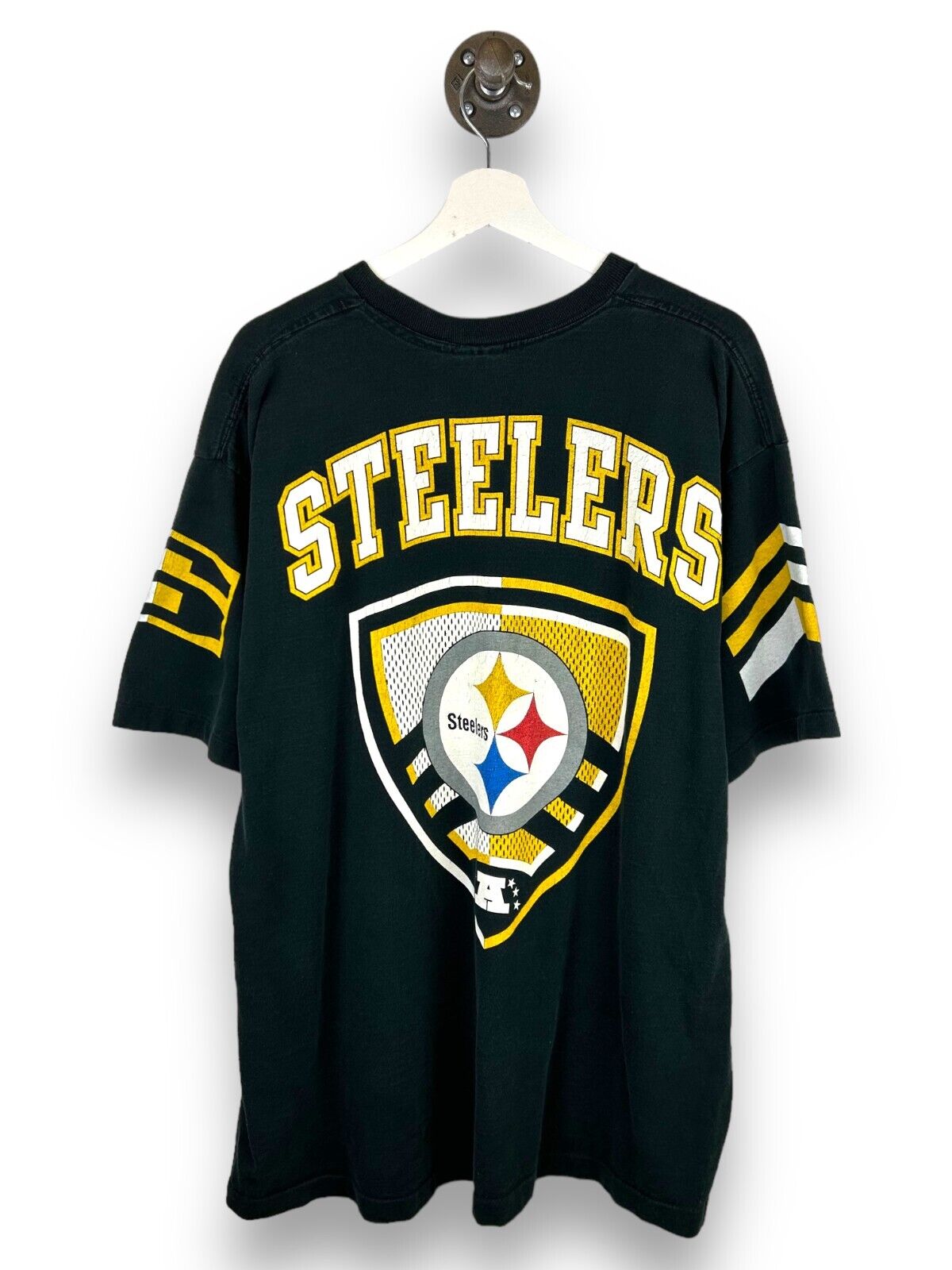 Vintage 1997 Pittsburgh Steelers NFL Jersey Style AOP T-Shirt Size 2XL 90s