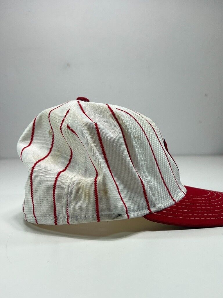 Vintage 90s Cincinatti Reds MLB Embroidered Pinstripe Fitted Hat Size 7 1/2