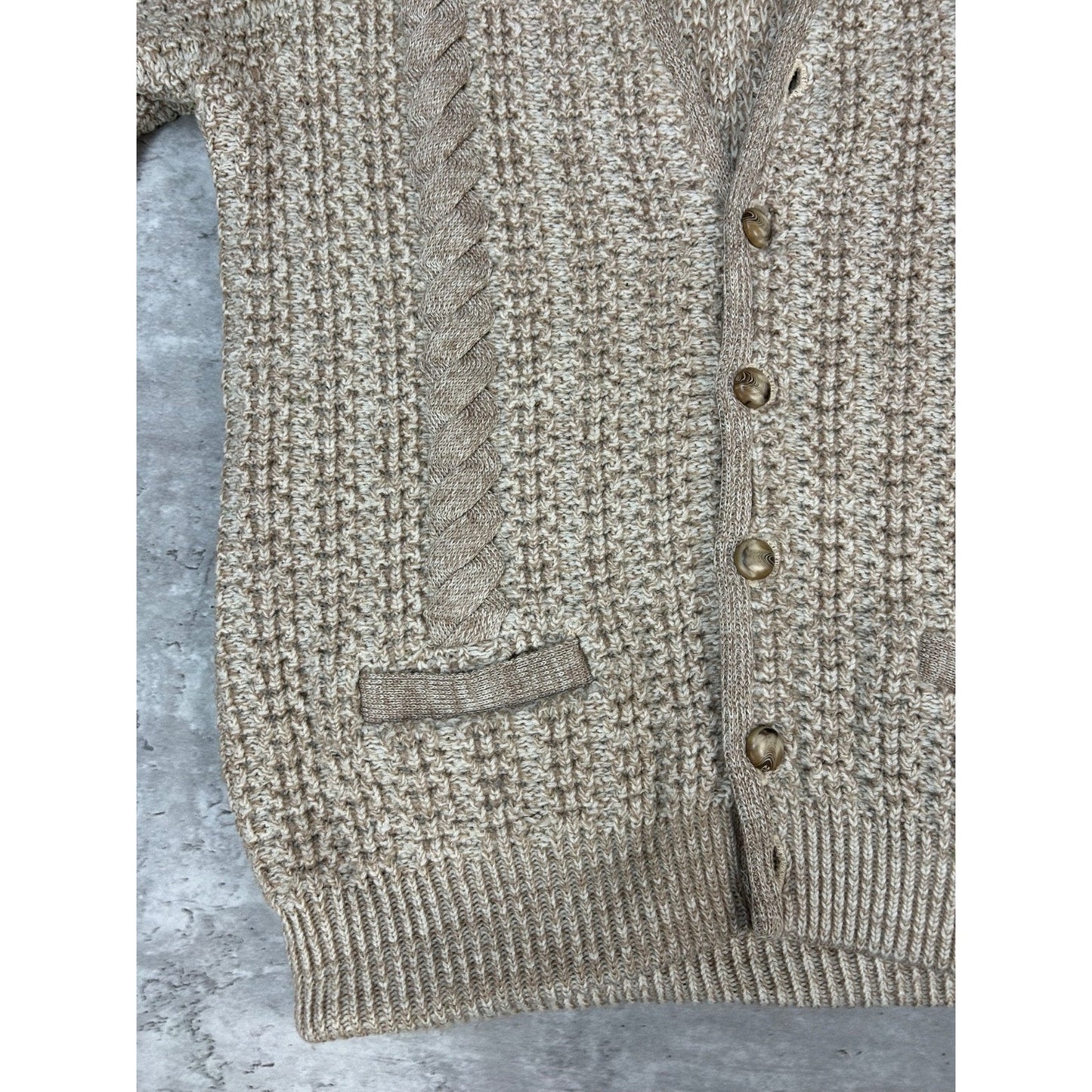 Vintage 80s/90s 3/4 Button Textured Knit Cardigan Sweater Size Large Beige