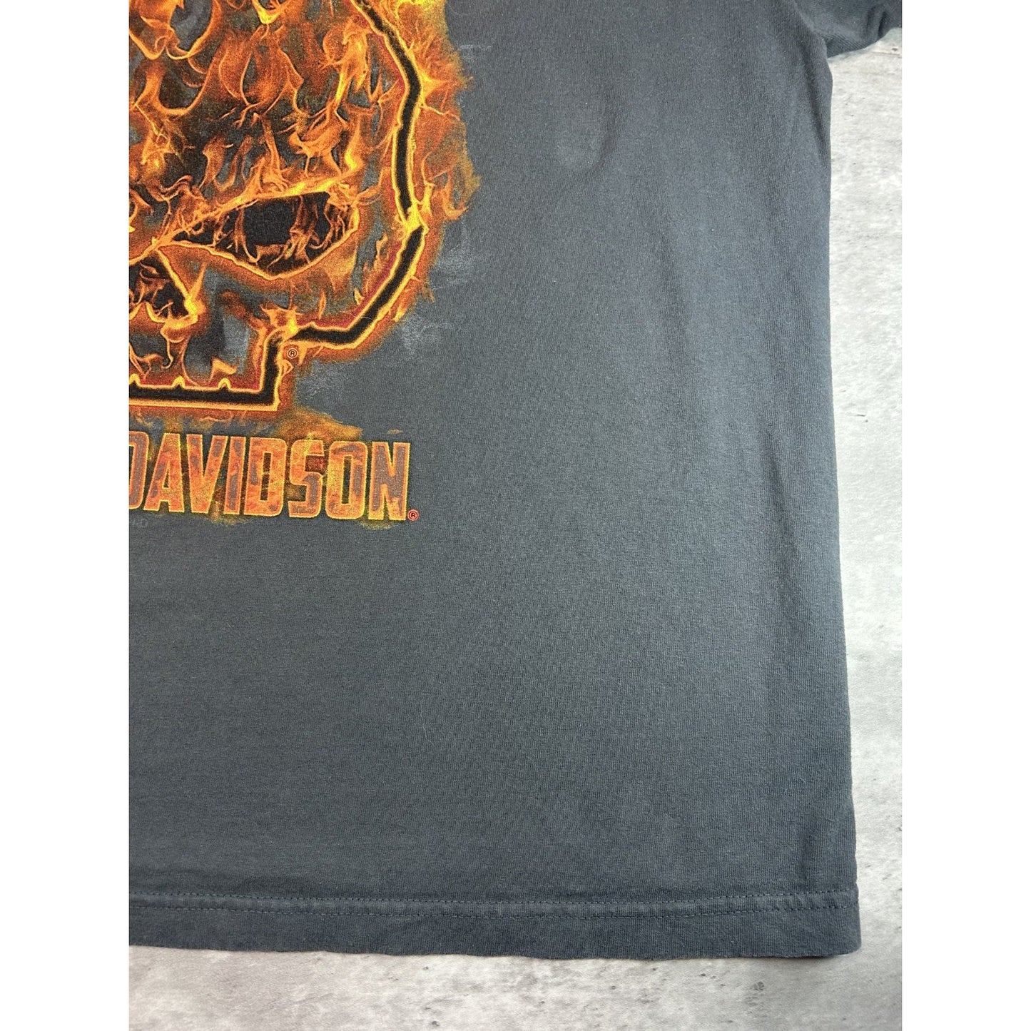 Harley Davidson Motorcycles Flaming Skull Spellout Graphic T-Shirt Size 2XL