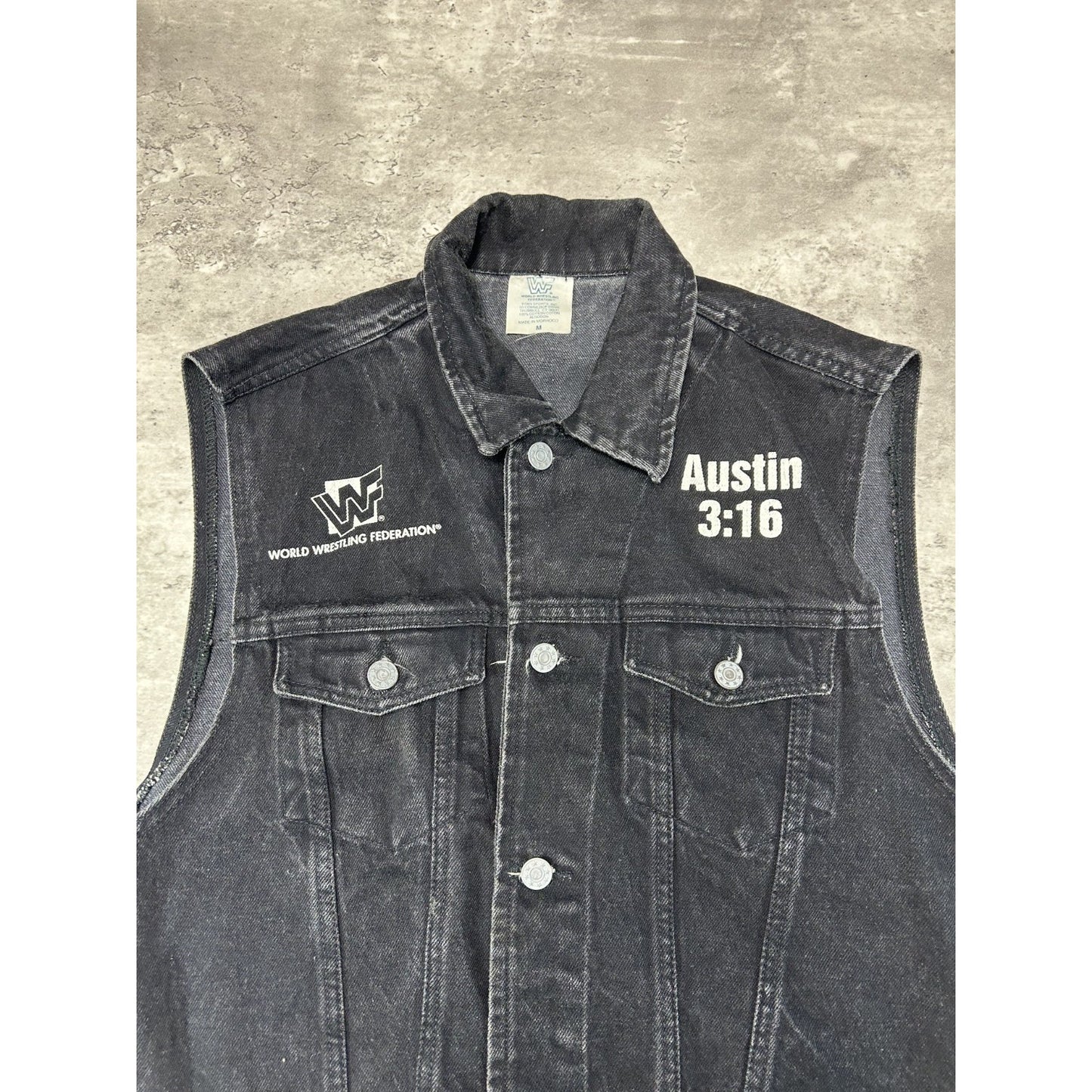 Vintage 90s WWF Stone Cold Steve Austin Sleeveless Denim Jacket Size Medium