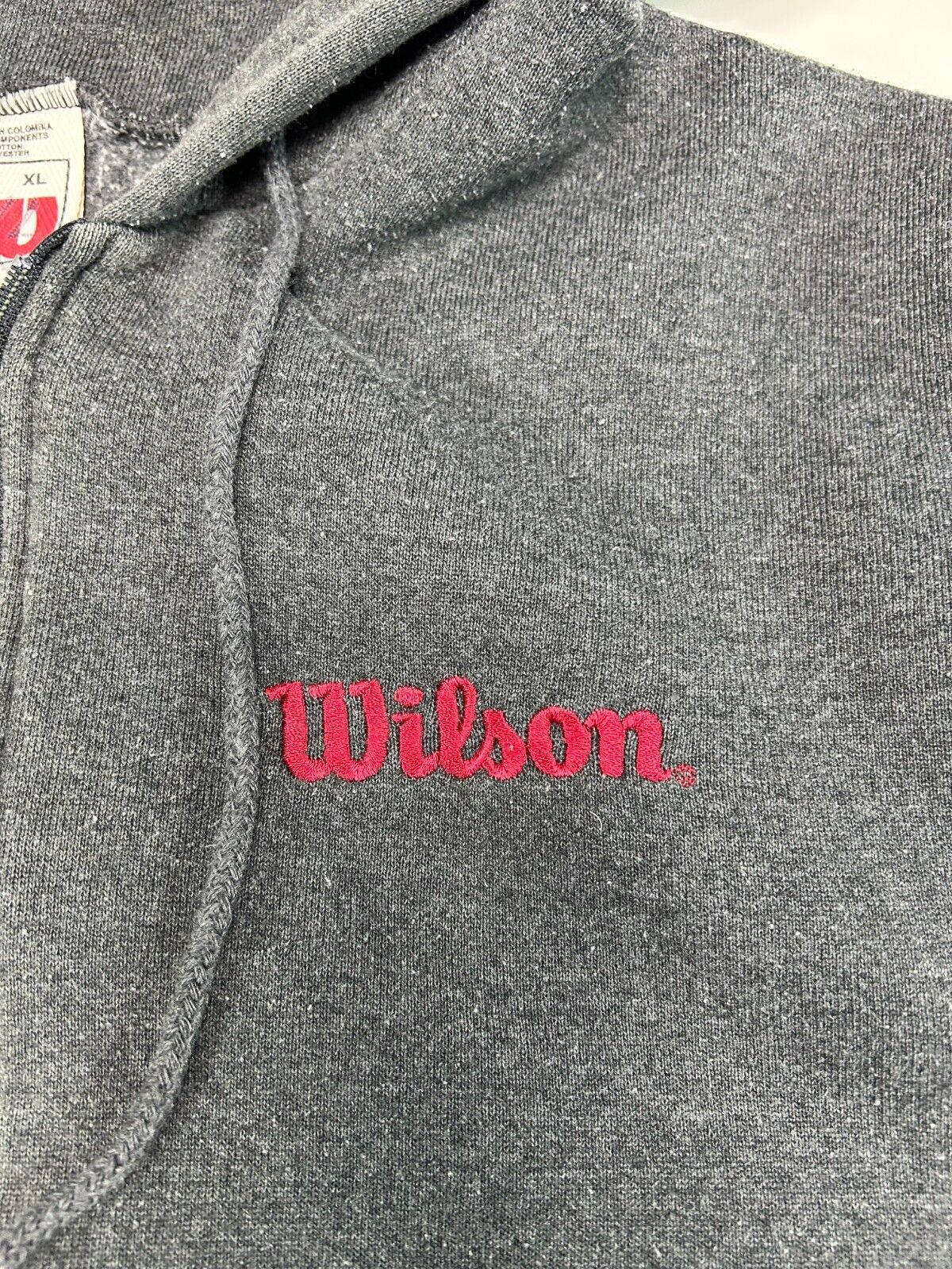 Vintage 90s Wilson Embroidered Logo Hooded Full Zip Sweatshirt Size XL Gray